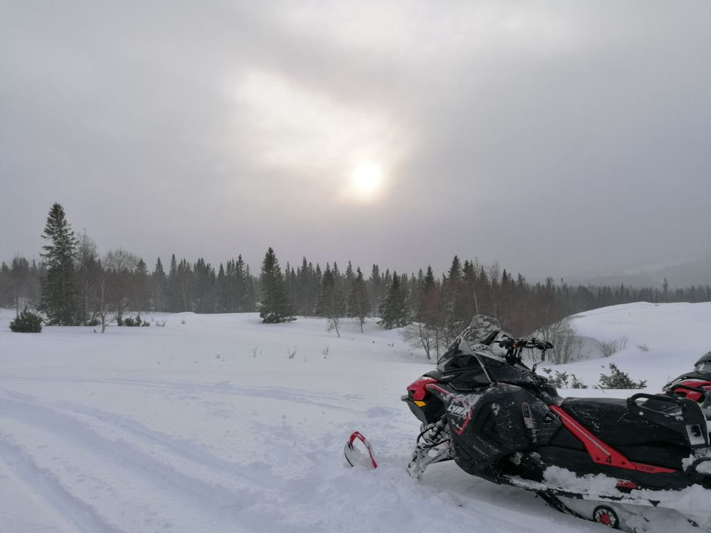 Snowscooter in the snowy landscape in Åre, Sweden