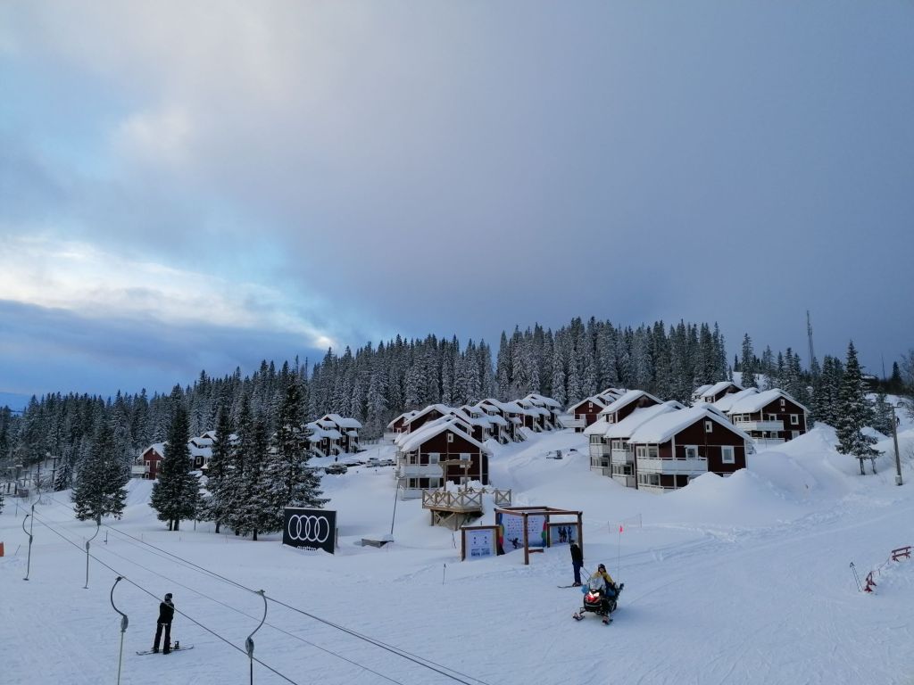 Snow-covered cabins in Björnen, Åre Sweden